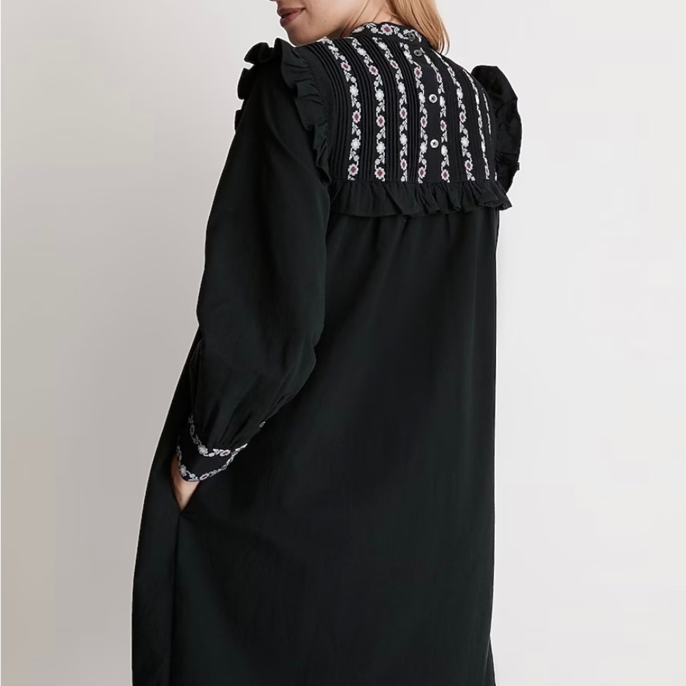 Embroidered-Bib Ruffle Mini Dress - Picture 5 of 6